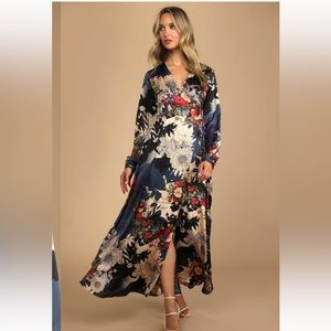 Lulu’s Floral Satin Wrap Dress